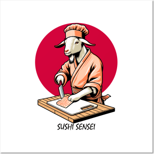 Sushi Master Goat - Retro Japanese Chef Cartoon Posters and Art